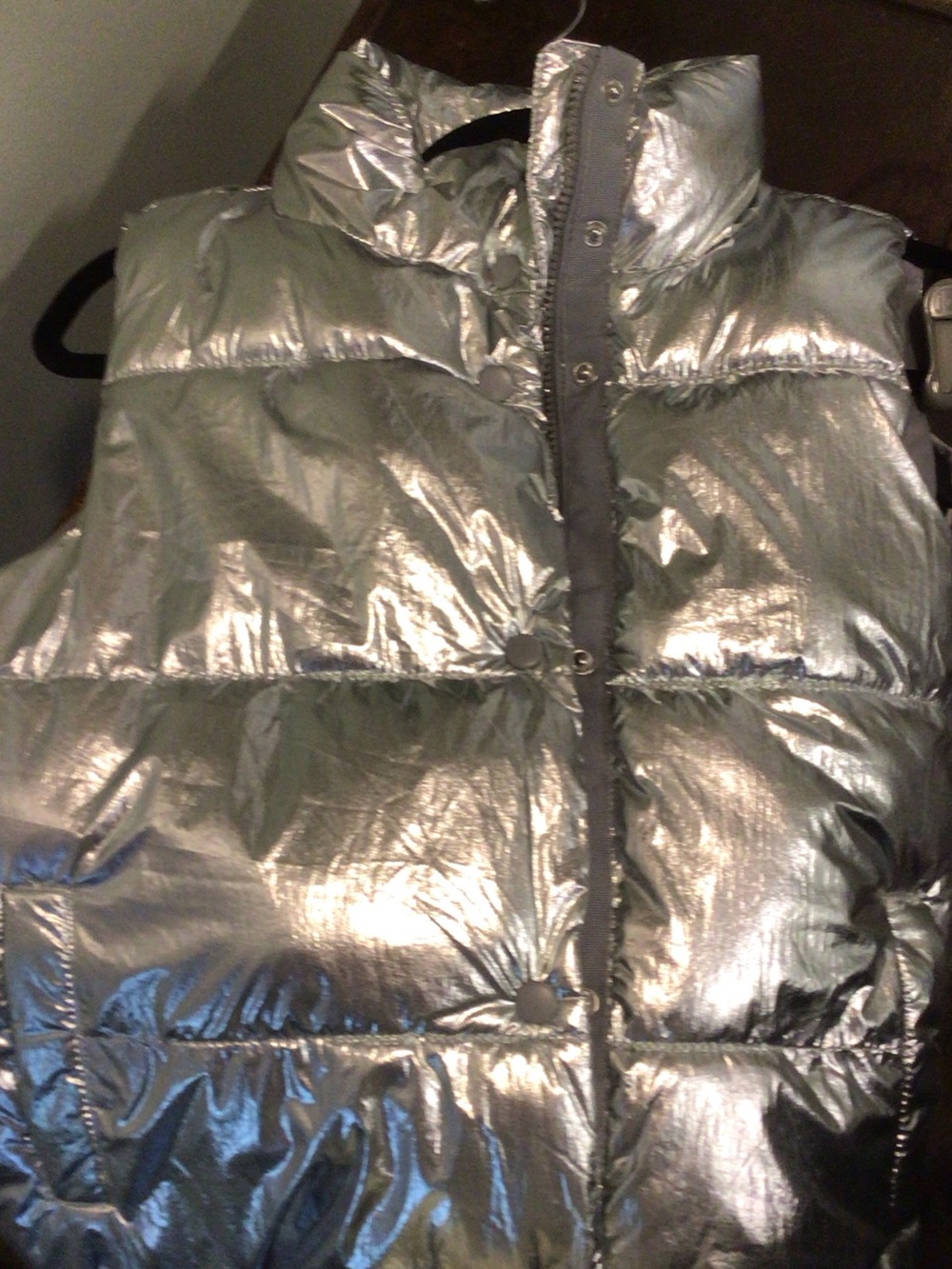 Evereve XS Metallic Silver Quilted Puffer Vest